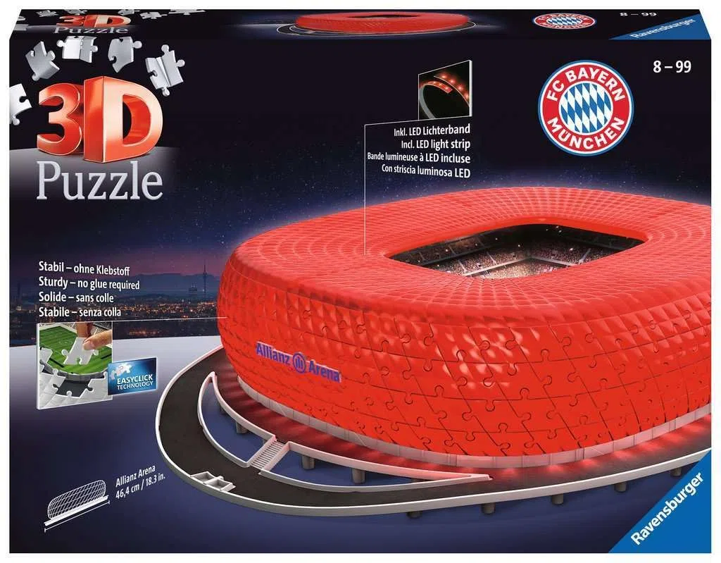 Ravensburger 3D Puzzle Allianz Arena bei Nacht 12530 - Bayern München Fanartikel - leuchtet im Dunkeln: Erleben Sie Puzzeln in der 3. Dimension
