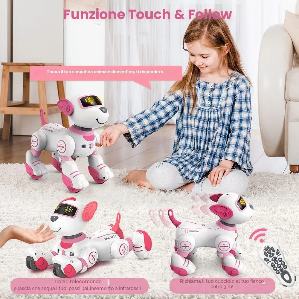 VATOS Cane Robot Telecomandato per Bambini - Cane Robot Interattivo Touch & Follow 17 Funzioni, Programmabile Intelligente da Passeggio Danzante RC Robot Giocattoli per Ragazze 3-12 Regali
