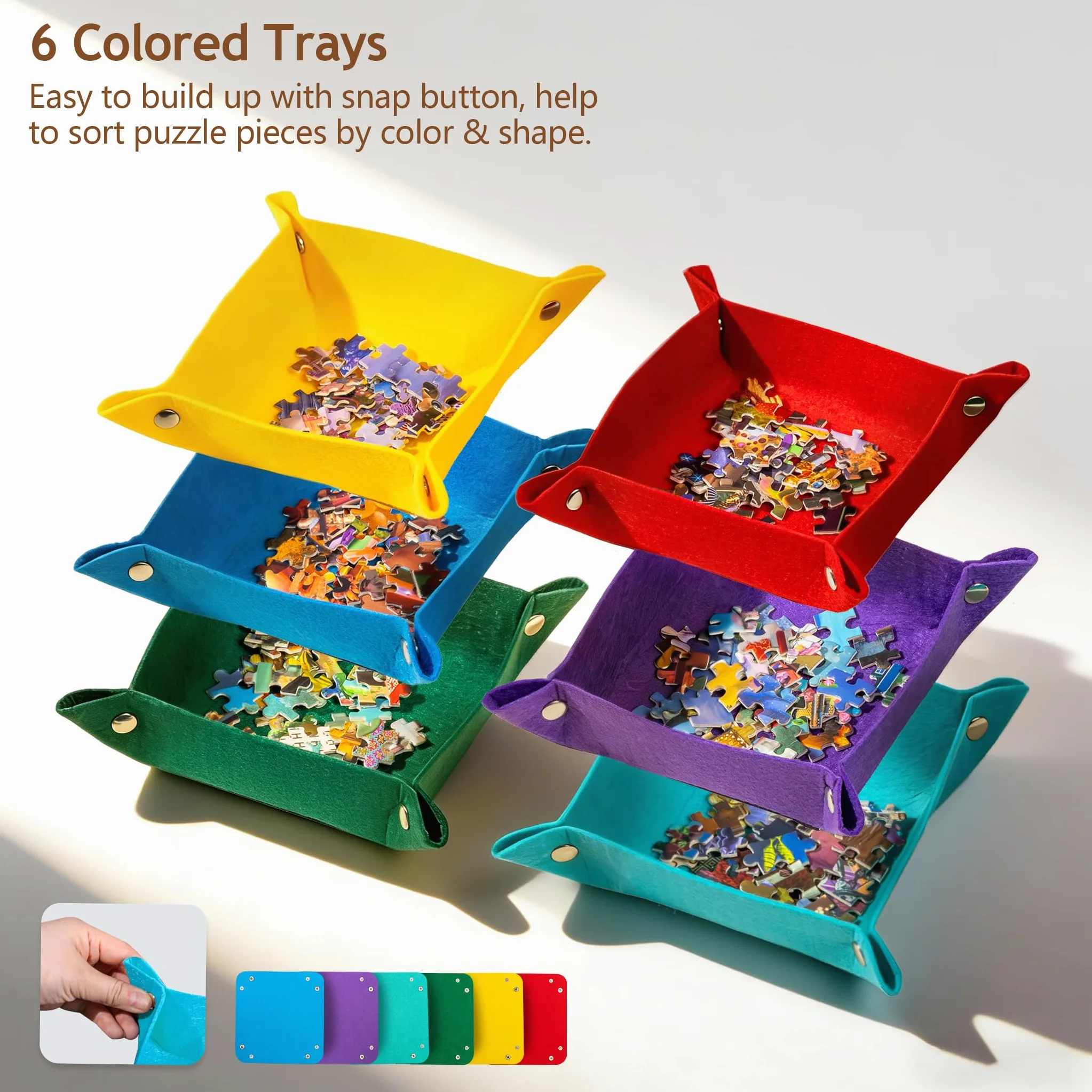 Tavola per puzzle inclinabile con supporto 2 in 1 e coperchio, tavolo portaoggetti leggero in feltro con 3 angoli regolabili, 6 vassoi di ordinamento per puzzle fino a 1000 pezzi
