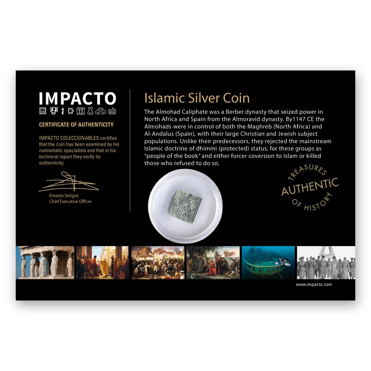 IMPACTO COLECCIONABLES | Autentico Dirham Andaluso Almohade (XII-XIII secolo) – Moneta Storica con Design Epigrafico – Pezzo unico da collezione con Certificato di Autenticità