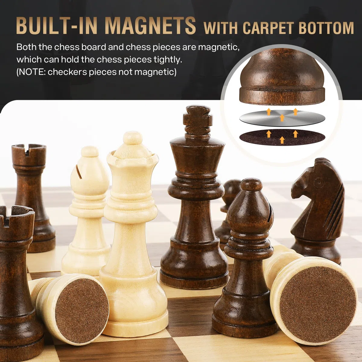 Peradix Scacchiera in Legno, 2 in 1 Scacchi e Dama Magnetica, Scacchiera da Viaggio per Adulti e Bambini con Set Scacchi Magnetici Portatile Pieghevole (39X39CM, 2 Regina)