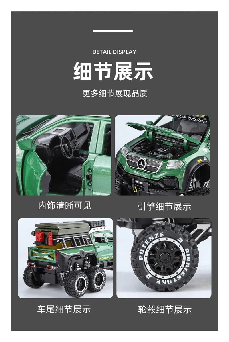 Metallo Scala Replica 1 24 Per Mercedes-Benz Pickup Truck RV Modello Campeggio Esterno Fuoristrada Adulto Miniatura Hobby Veicoli Giochi Set