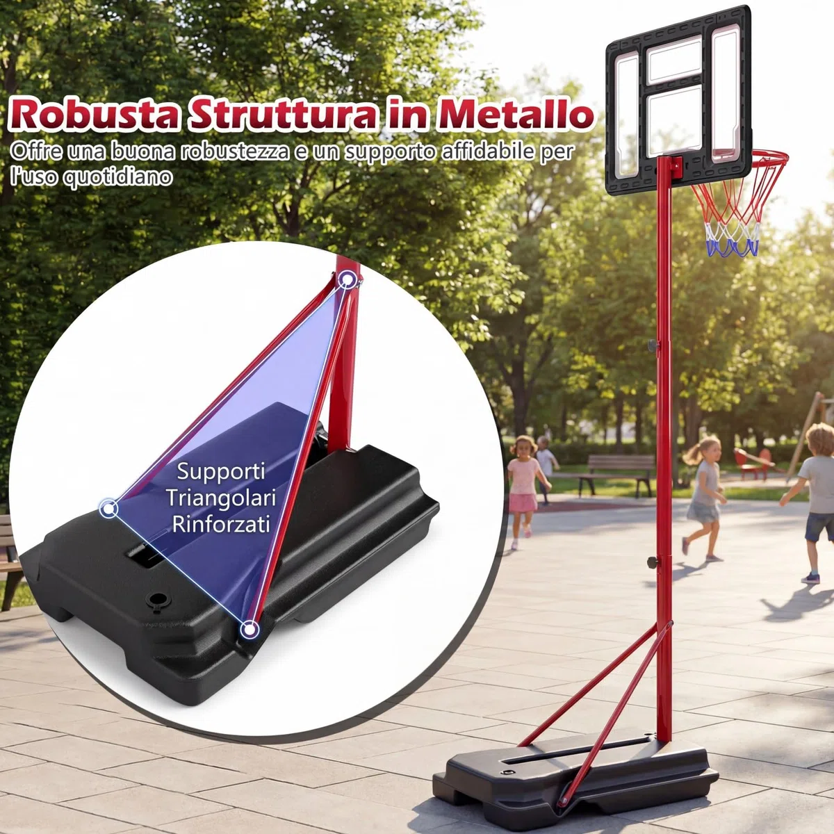 COSTWAY Canestro da Basket da Esterno ed Interno per Bambini, Canestro da Basket Regolabile in Altezza da 95 a 155 cm con Base Riempibile, Tabellone in PE e Struttura in Metallo