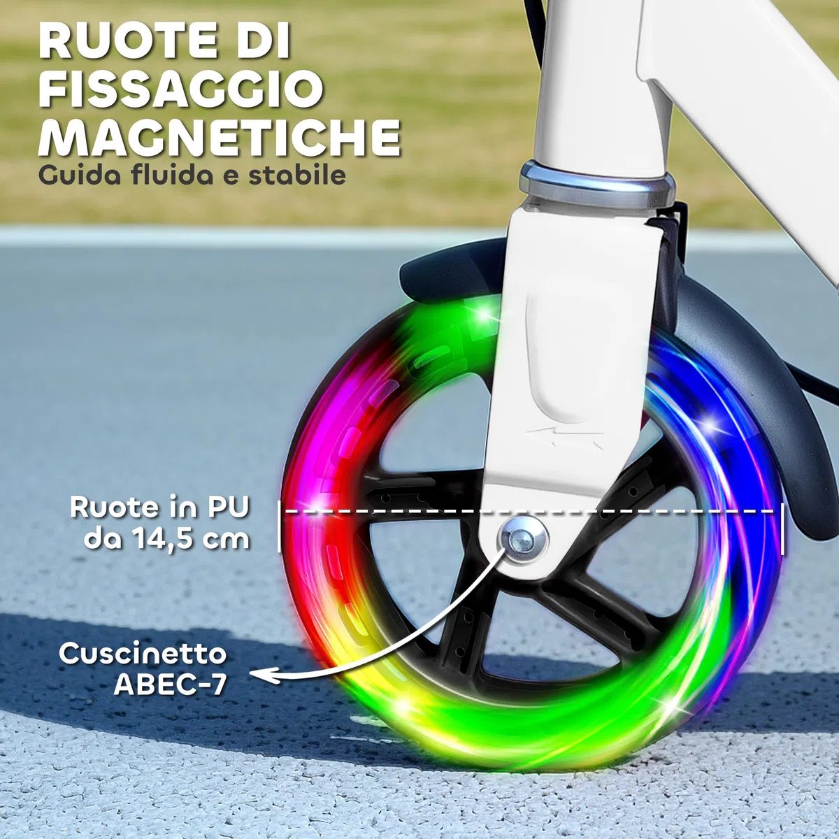 AIYAPLAY Monopattino per Bambini 3-8 Anni Pieghevole con Ruote Luminose e Altezza Regolabile, Scooter per Bambini in Metallo con Freno Posteriore e Cavalletto, Bianco
