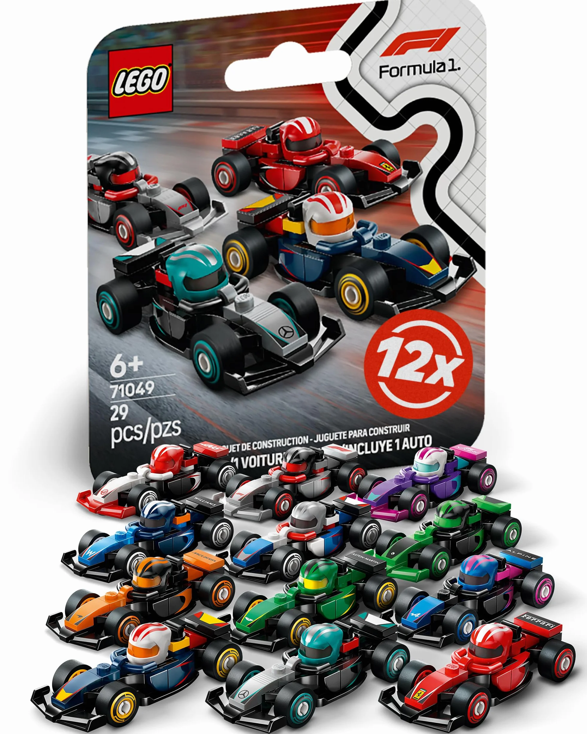 BRICK Flip Serie di auto da corsa Lego F1 con 12 auto di Formula 1: set completo di minifigure Lego Serie