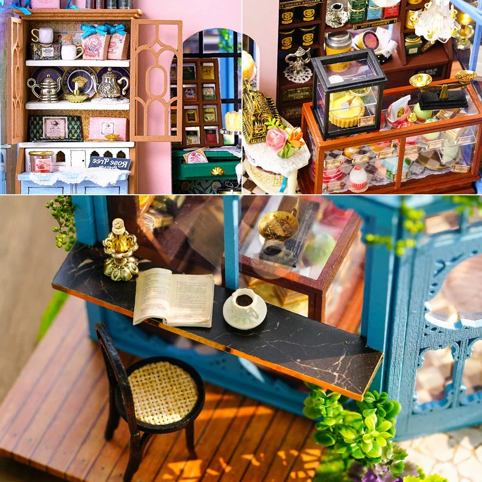 CUTEBEE Miniatura casa delle Bambole con mobili, Fai da Te Kit di Dollhouse di Legno Oltre a Prova di Polvere e Il Movimento della Musica