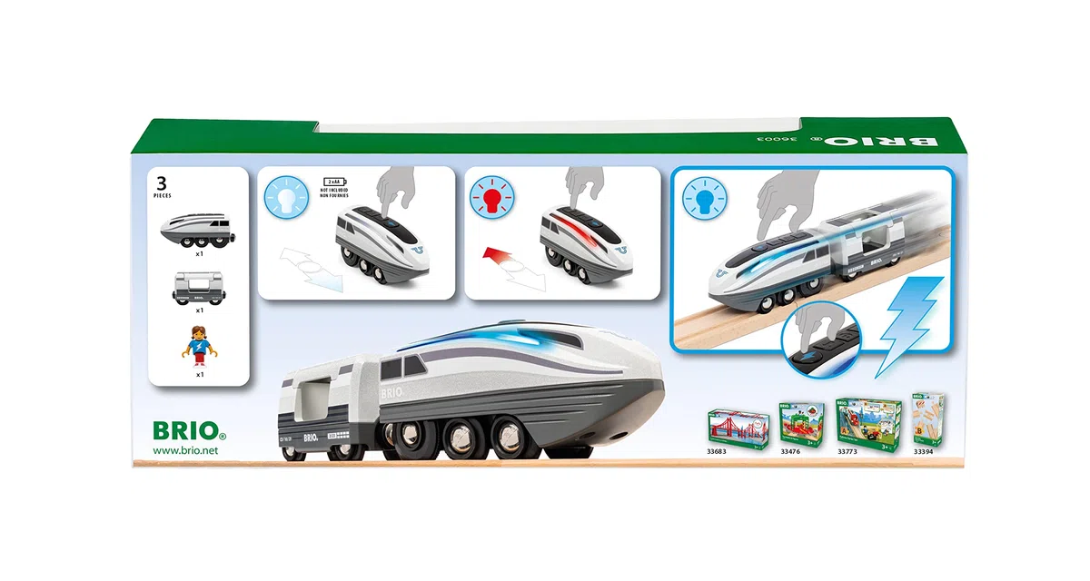 BRIO 36003 - Turbo Train - Trenino a batteria per bambini dai 3 anni in su, blu/bianco