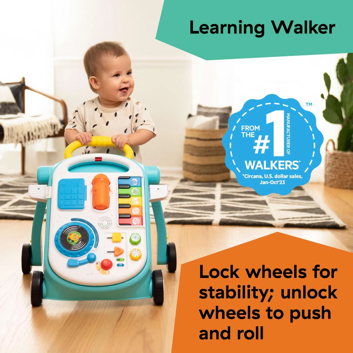 Baby Einstein, Girello e Tavolo Attività, Primi Passi, 4 in 1 Mix 'N Roll, Giocattolo Musicale per L'apprendimento, 100+ Suoni, Colori e Animali, Sviluppo Motorio, da 6 Mesi+