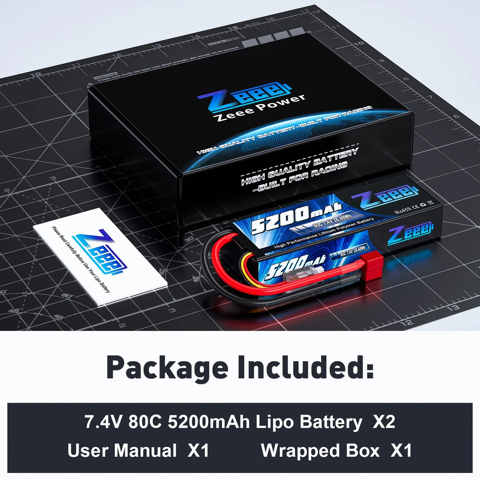 Zeee 2S Lipo Batteria 7,4V 80C 5200mAh RC Batteria Hardcase con Connectore Deans T Spina per RC Evader BX RC Veicolo Auto LKW Truggy RC Nave RC Modells RC Hobby (2 pezzi)