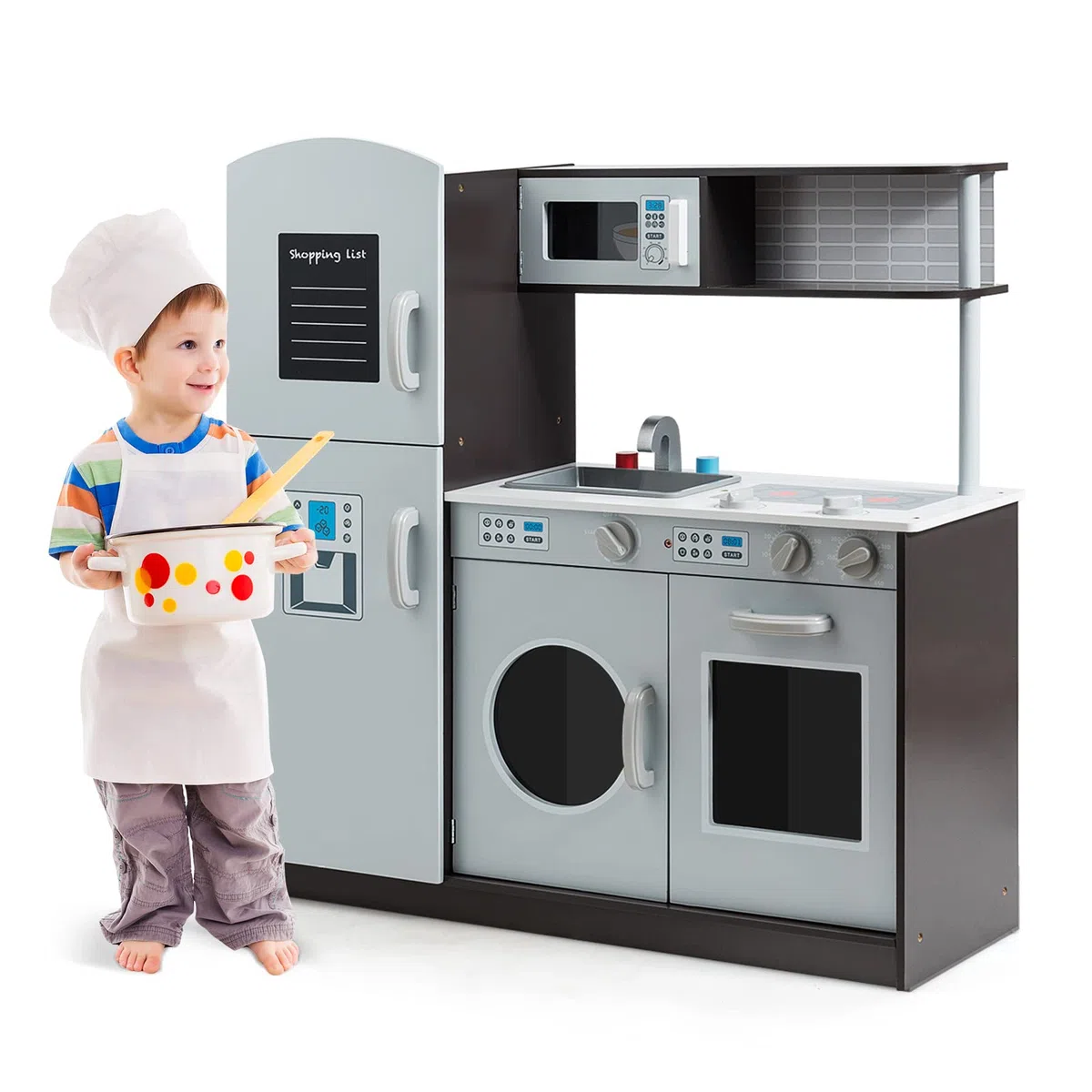 RELAX4LIFE Cucina Giocattolo per Bambini in Legno, Set Cucina di Ruolo con Accessori Diversi, Giocattolo da Cucina con Suoni, per Bambini più di 3 Anni