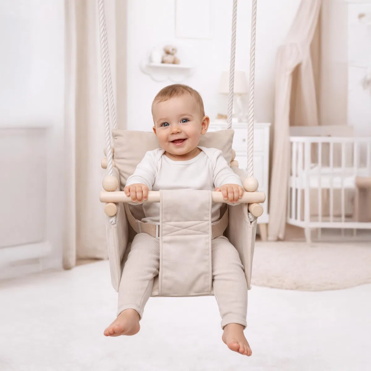 MAMOI® Altalena neonato per bambini, Altalene di legno da interno, Dondolo a porta da casa, Altalena design scandinavo a partire da 1 anno 2/3 anni, Baby swing