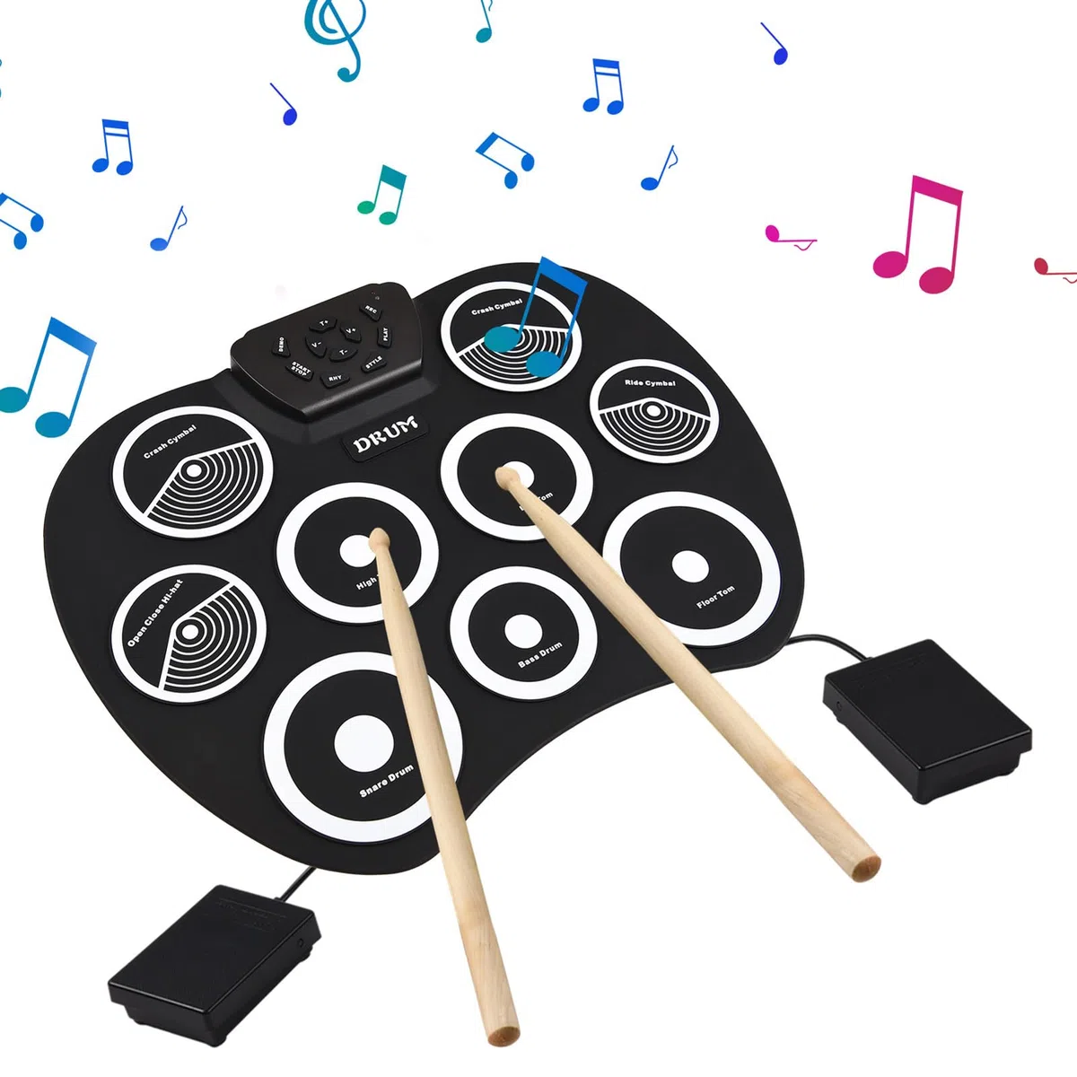 Set di Batteria Elettronica Portatile Kit di Pratica Roll Up da 9 Pad con Uscita MIDI Design Ultraleggero per la Registrazione e il Gioco in Studio Domestico