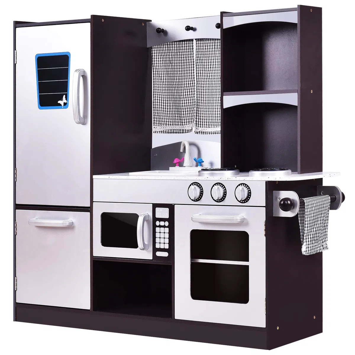 RELAX4LIFE Cucina Giocattolo in Legno per Bambini, Mini Cucina con Forno, Microonde e Frigorifero, Accessori Realistici, Natale/Compleanno/Feste