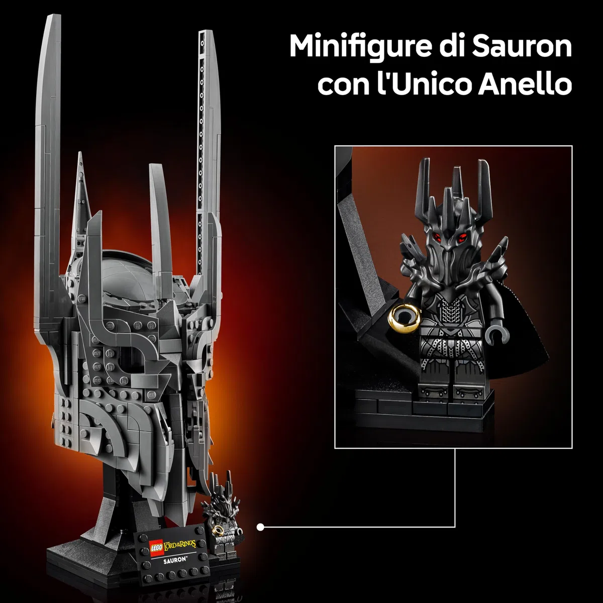 LEGO Icons Il Signore degli Anelli: Elmo di Sauron - Kit di Modellismo da Esposizione per Adulti - con l'Unico Anello e una Minifigure da Collezione - Idea Regalo Fai da Te per i Fan dei Film - 11373