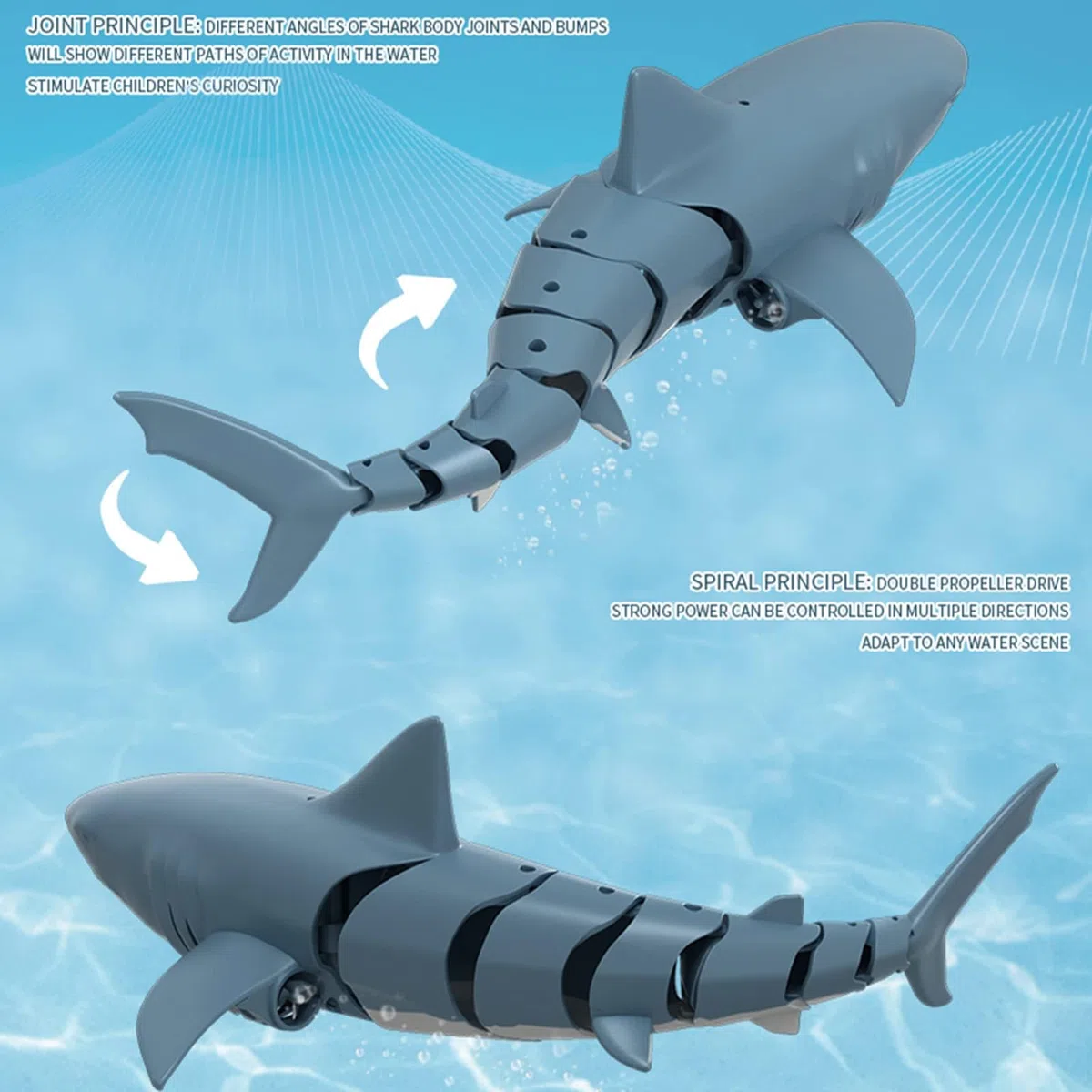 Alomejor 1:18 RC Squalo per Giocattoli da Piscina, Alta Simulazione 2.4G Giocattolo per Barca di Squalo Telecomando USB Ricaricabile Impermeabile Giocattolo per Barca di Pesce per Il dei