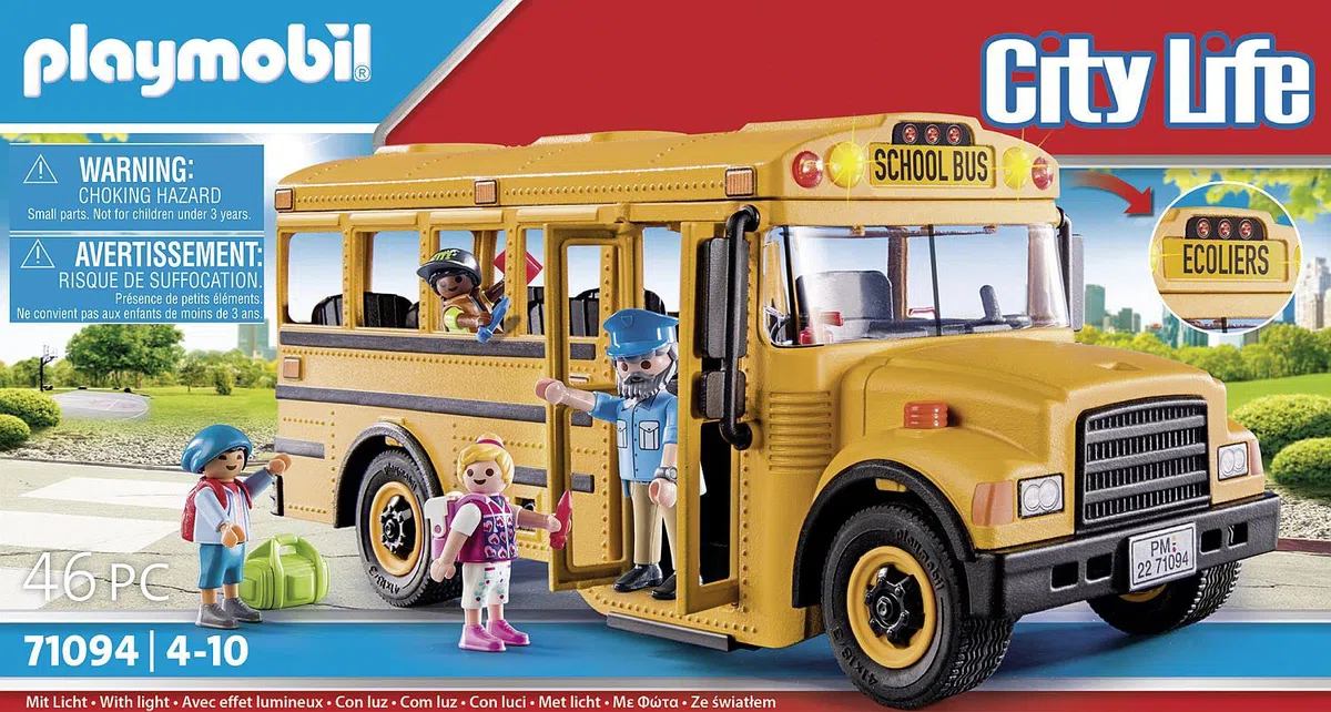 PLAYMOBIL City Life 71094 US School Bus, Autobus Giocattolo con Luce Lampeggiante, Giocattoli per Bambini a Partire dai 4 Anni