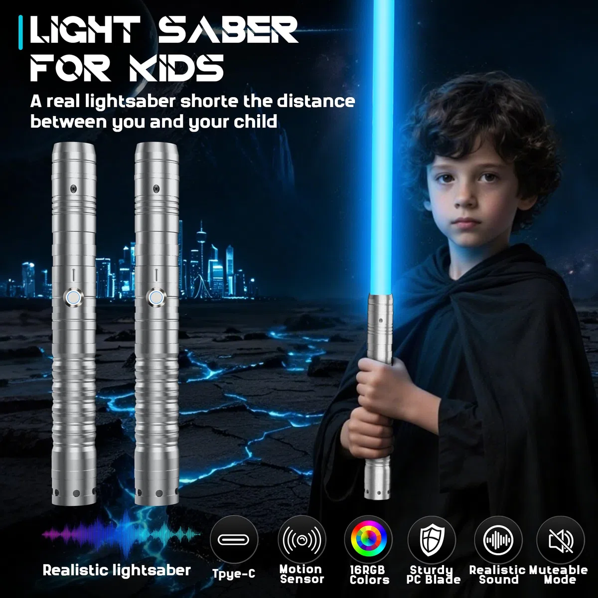 Spada Laser-2 Pezzi per Bambini Lightsaber RGB 15 Colori Ricaricabile USB-C Effetti Sonori FX, 4 modalità di Duello, Spade Laser Collegabili in Metallo-Cosplay,Halloween (2 Pc Argento 78cm)