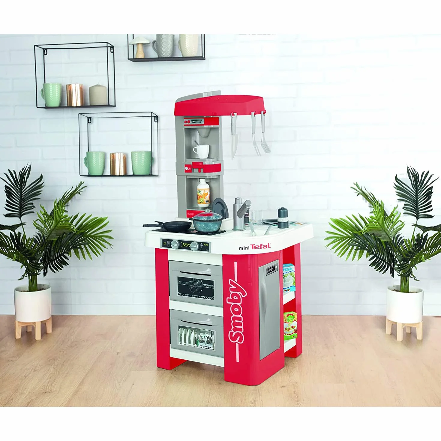 Smoby- Cucina Studio Bubble Red,7600311055, +3 anni, 26 accessori, effetto acqua che bolle, colore rosso, made in France