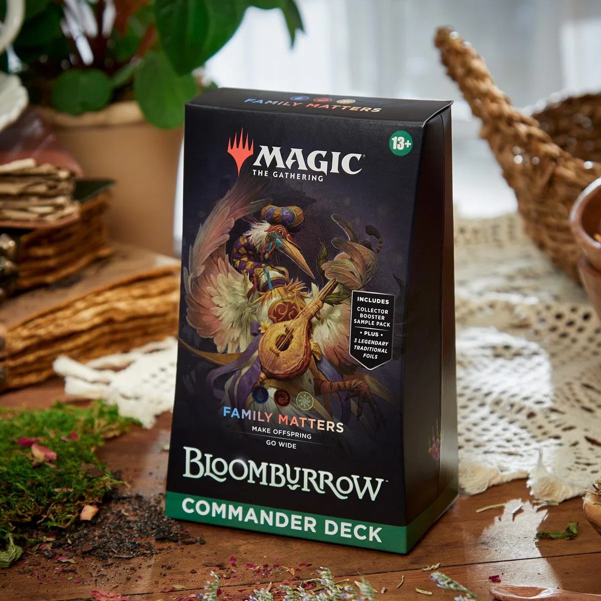 Mazzo Commander di Magic: The Gathering Bloomburrow - La Famiglia Conta (mazzo da 100 carte, Collector Booster sample pack da 2 carte + accessori) (English Version)