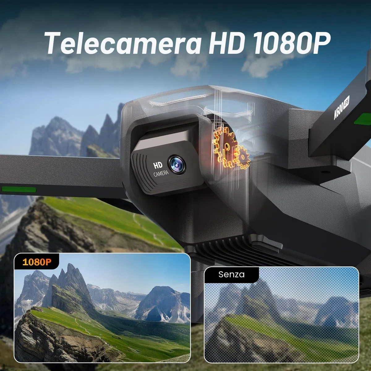 Drone K600GPS con telecamera EIS 1080P, schermo HD da 4,5 pollici, ritorno automatico a casa, tracciamento, motore brushless quadrirotore telecomandato pieghevole per adulti, bambini e principianti