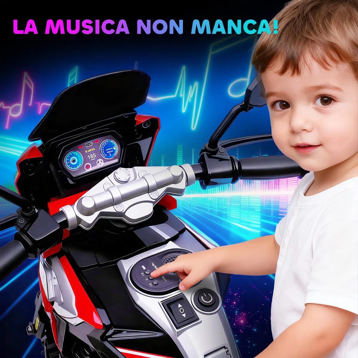 AIYAPLAY Moto Elettrica per Bambini 18-36 Mesi, 6V Motorino Elettrico per Bambini con Rotelle Rimovibili, Fari, Musica, 2.4 km/h Mini Moto con Fanale, Max 30kg, Rosso