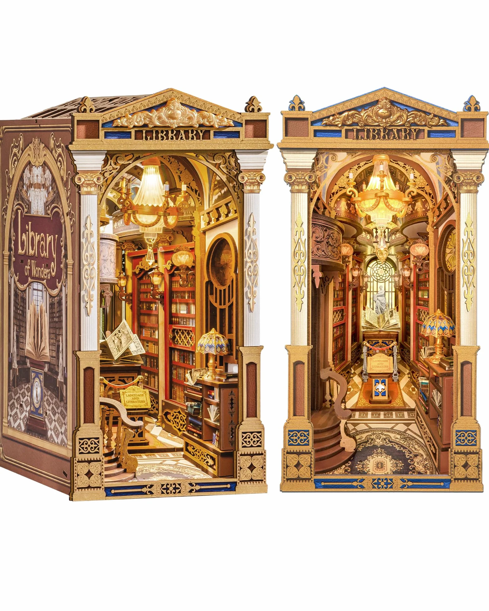 Rolife Book Nook Library of Wonders, Puzzle 3D in Legno, Kit Miniatura Fai-da-Te, Fermalibri Decorativo per Scaffali, Regalo Creativo di Natale e Compleanno per Adulti e Ragazzi