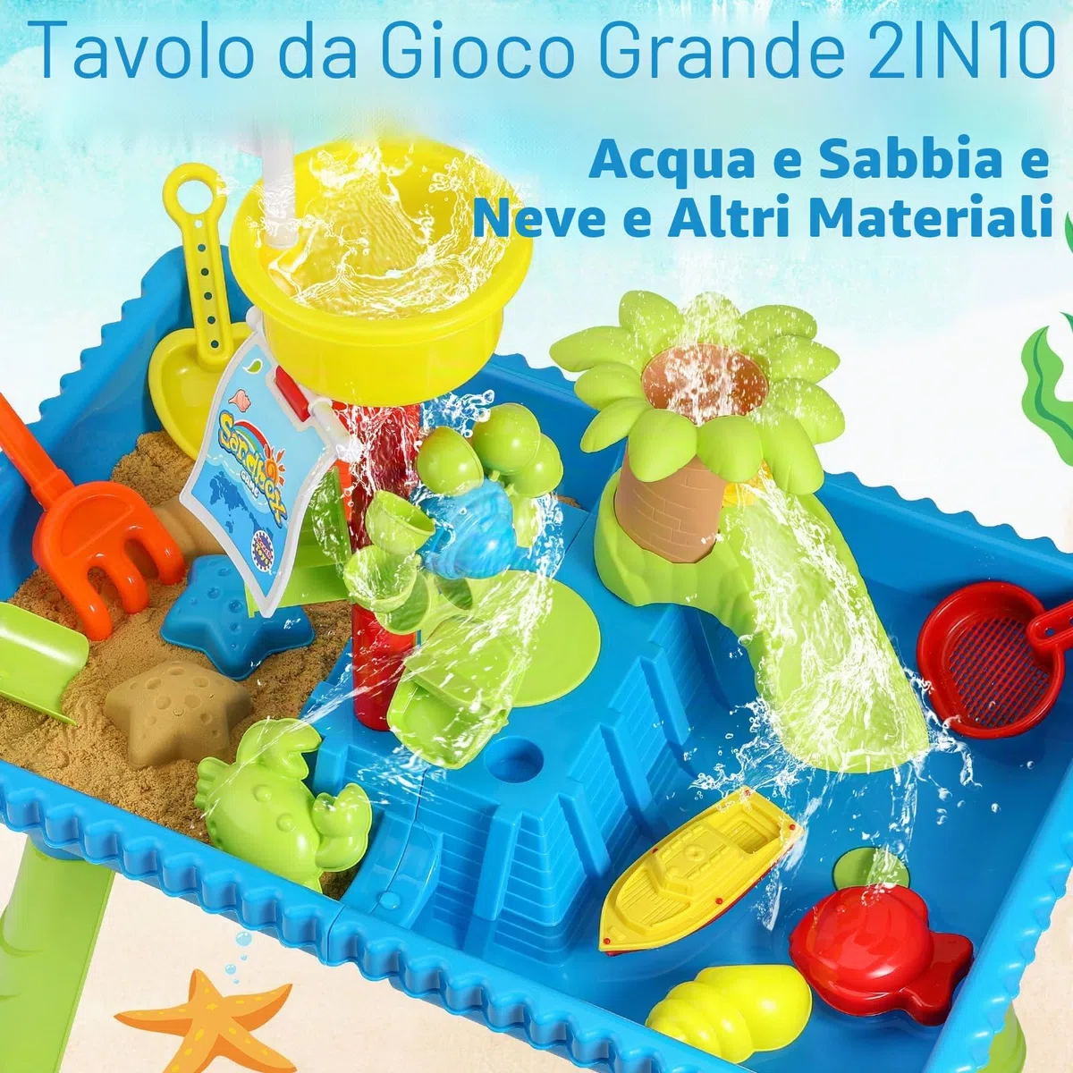 KNASON Tavolo Sabbia e Acqua per Bambini,2 in 1 Tavolo Acqua Bambini con 37 Pezzi di Accessori per Il Tavolo Acqua, Giochi Acqua Bambini Esterno sulla Spiaggia del Cortile per Bambini 3 4 5 6 8
