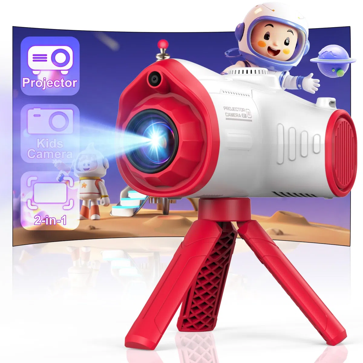 Macchina Fotografica Bambini con Funzione di Proiezione, CHAKEYAKE 1080P Fotocamera Digitale Bambini con Treppiede, Scheda SD 32G,Batteria da 2500 mAh, Regalo Bambino Bambina 3-12 anni (Rosso)