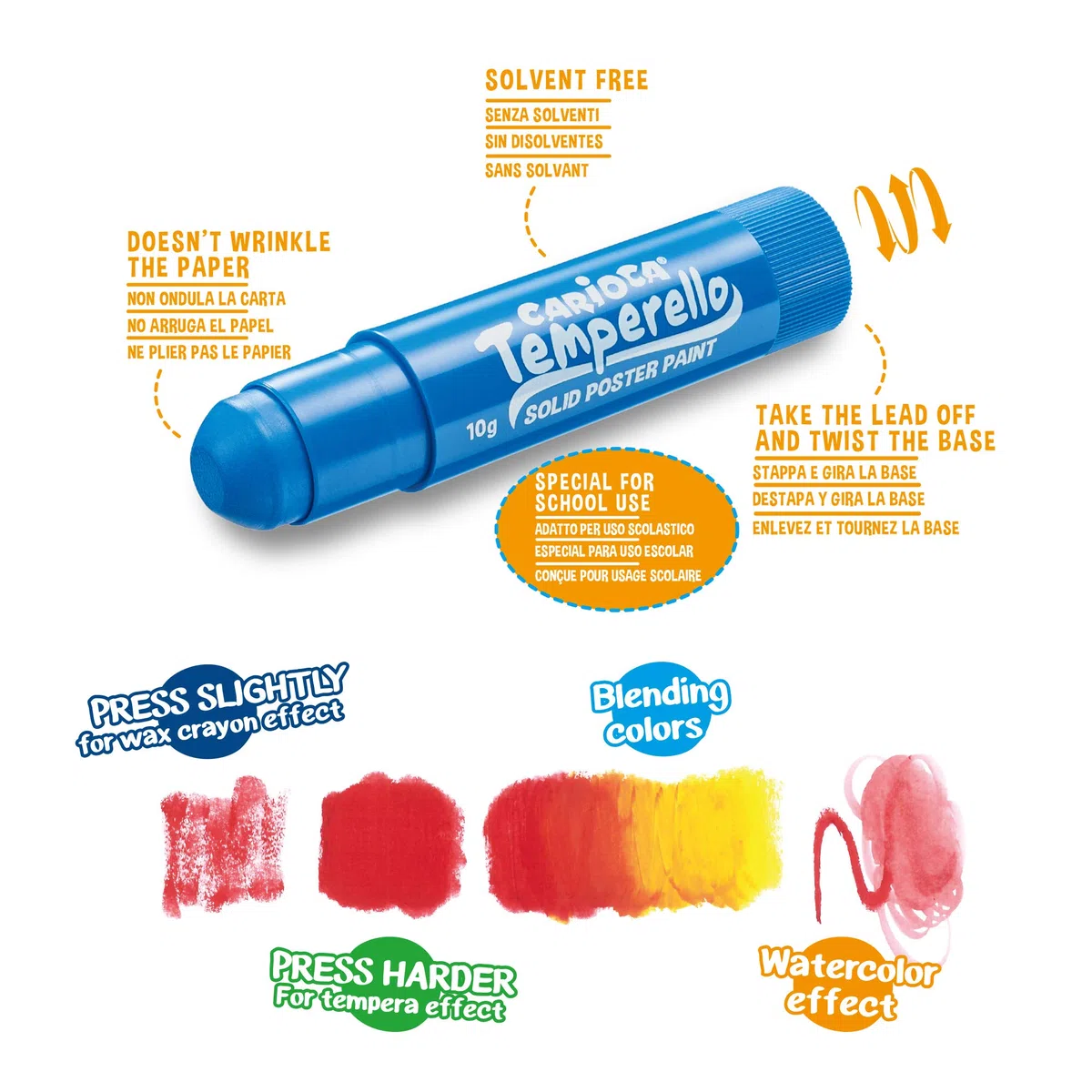 Carioca Temperello School Box - Set da 96 Tempere Solide in Stick, Colori Assortiti Brillanti e Coprenti