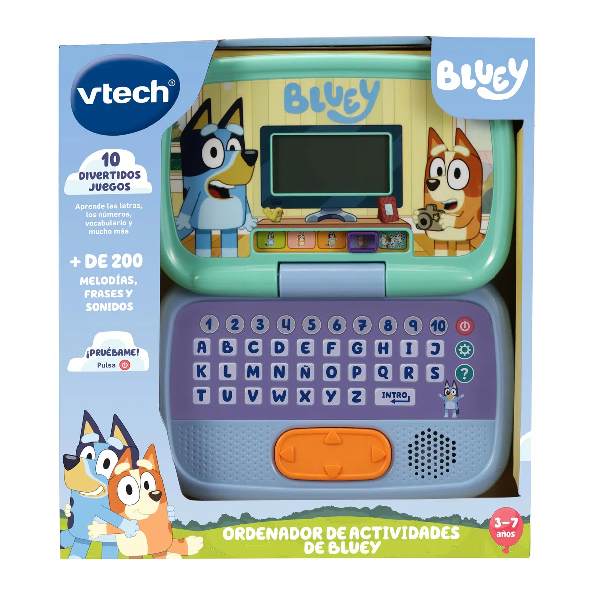 VTech - Computer attività Bluey, Computer per bambini con schermo retroilluminato, 10 attività e giochi educativi, regalo per bambini da 3 a 7 anni, contenuto spagnolo