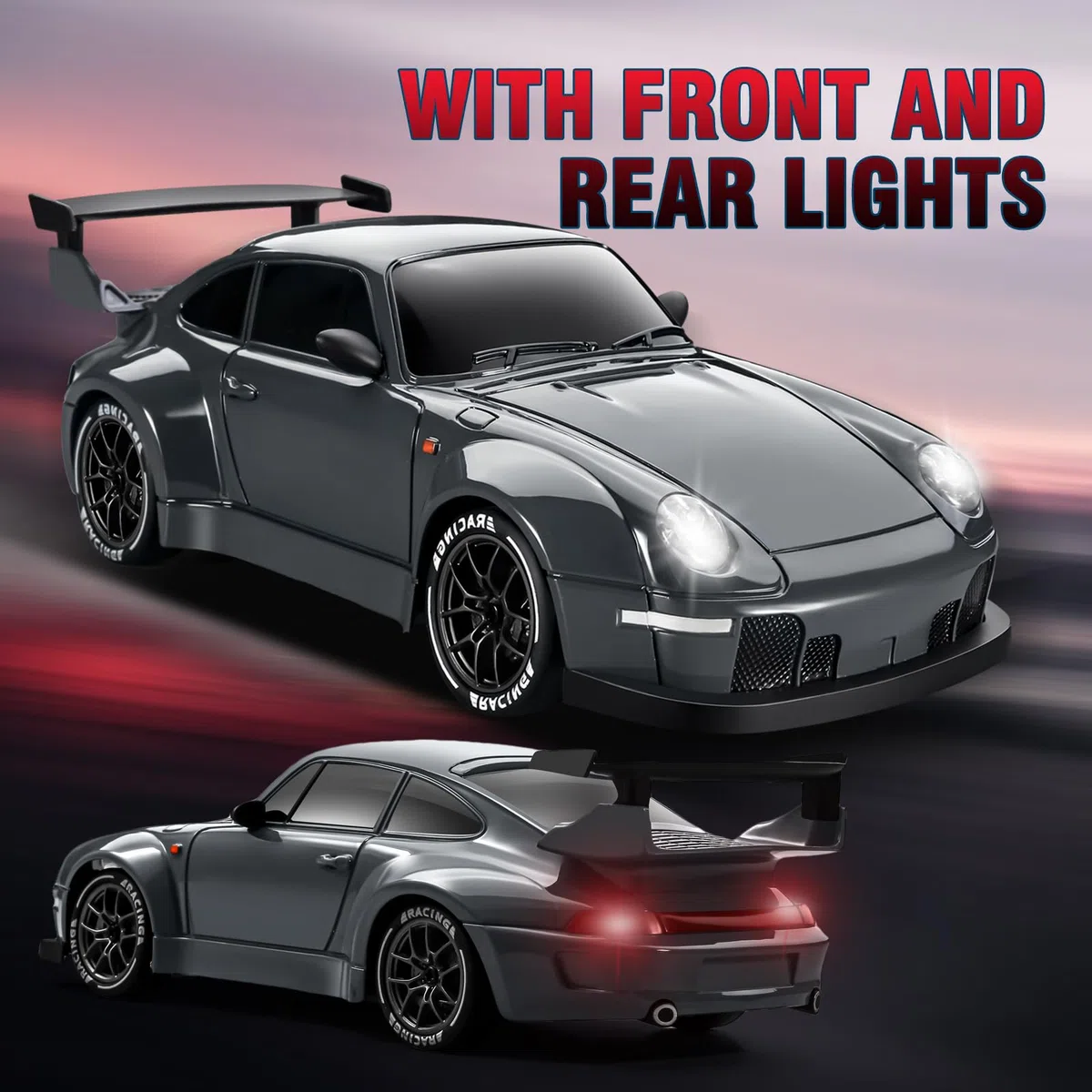 ACAMMZAR Macchina Telecomandata RC Drift con Giroscopio, 1:24 25KM/H 4WD Proporzionale Completo Macchine Telecomandate, Radiocomandata Auto RC Car con Gyro per Adulta Bambini,Grigio