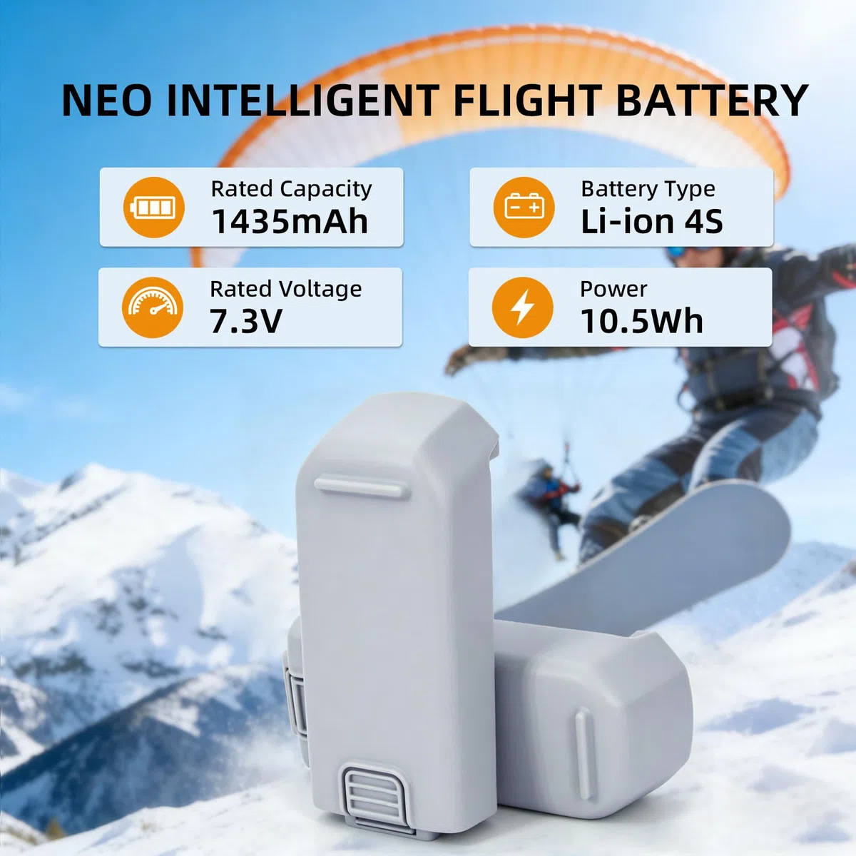 Confezione da 2 batterie DJI Neo da 1435 mAh, batteria agli ioni di litio di ricambio intelligente, 18 minuti di volo, compatibile con drone DJI Neo