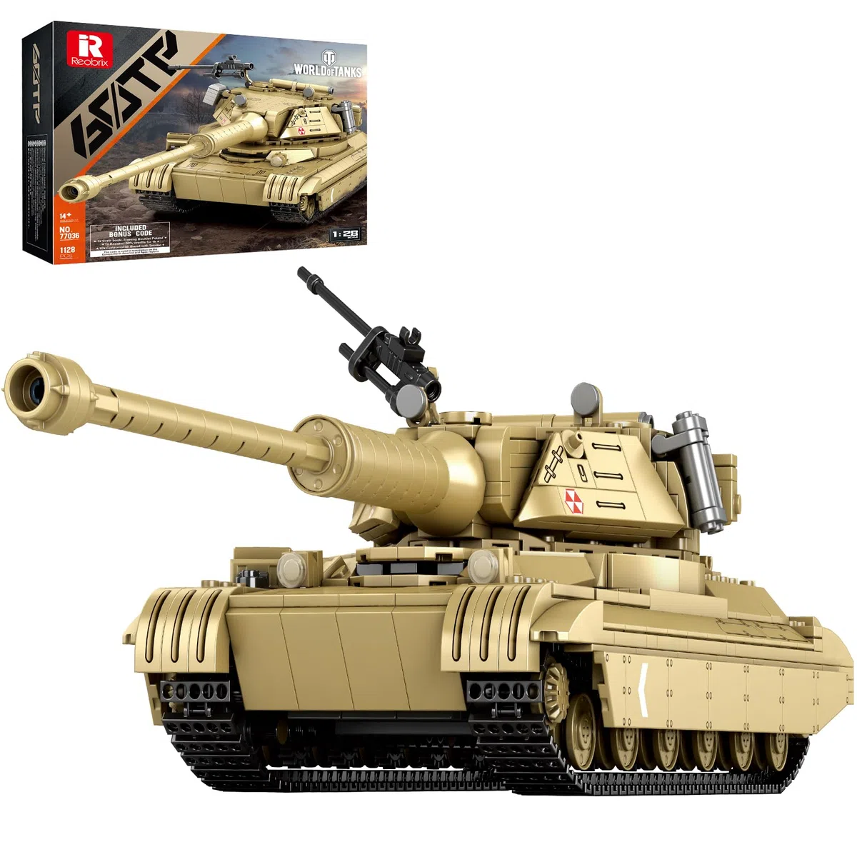 Reobrix 60TP Tank (77036) - Set da collezione con licenza ufficiale da 1128 pezzi, in scala 1:28, per appassionati di militari, adulti e ragazzi