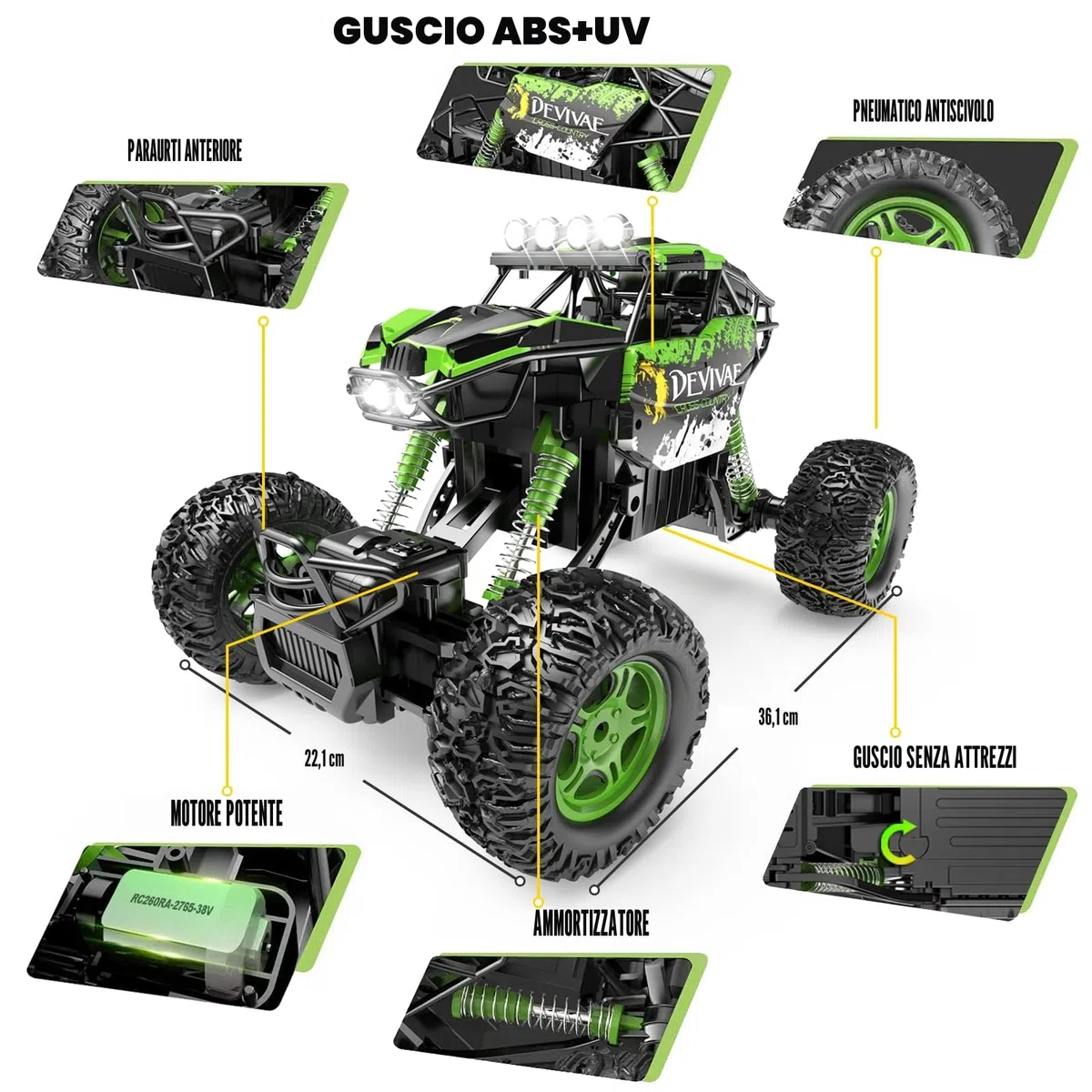 CROBOLL 1:12 Grande Macchina Telecomandata per Bambini con Funzione di Sollevamento, Auto RC 4WD Monster Truck Giocattolo Regali Fuoristrada 2.4GHz Camion RC per Tutti i Terreni(Verde)