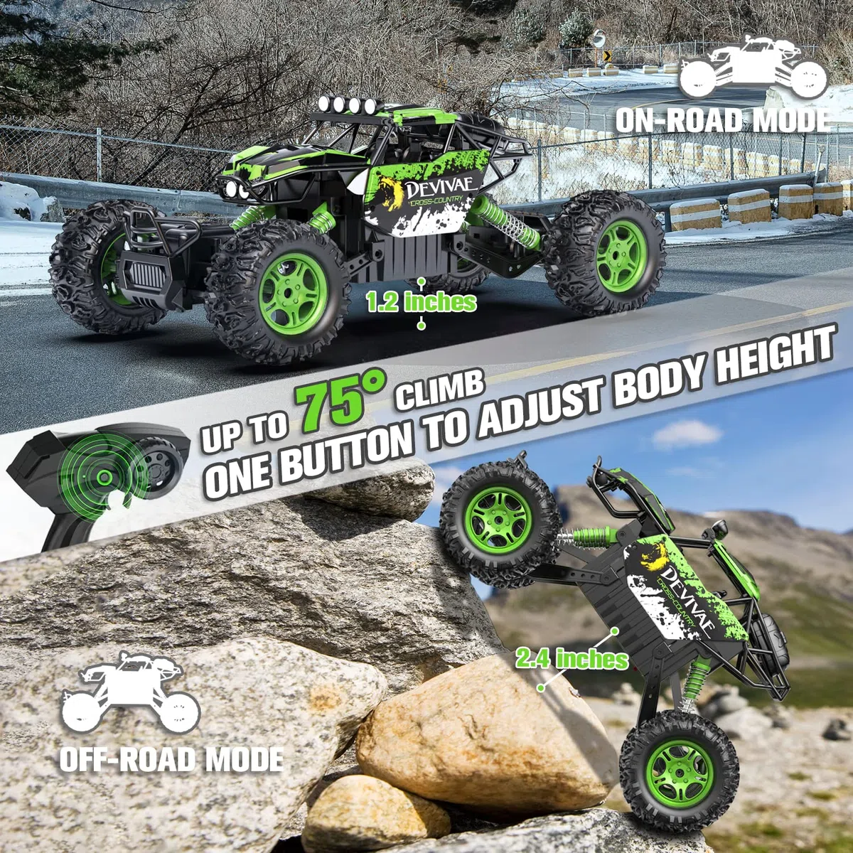 CROBOLL 1:12 Grande Macchina Telecomandata per Bambini con Funzione di Sollevamento, Auto RC 4WD Monster Truck Giocattolo Regali Fuoristrada 2.4GHz Camion RC per Tutti i Terreni(Verde)
