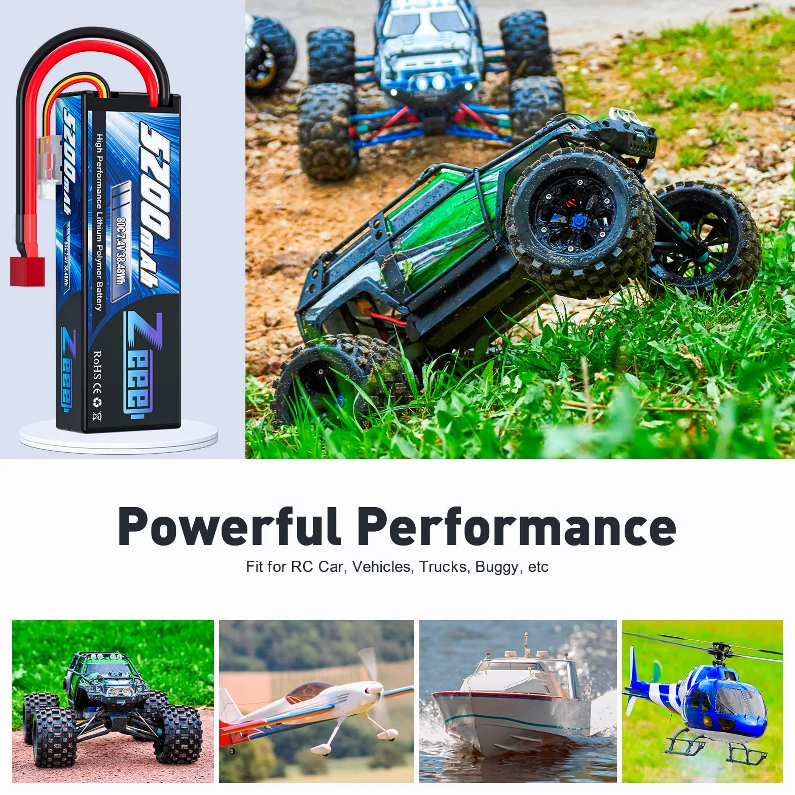 Zeee 2S Lipo Batteria 7,4V 80C 5200mAh RC Batteria Hardcase con Connectore Deans T Spina per RC Evader BX RC Veicolo Auto LKW Truggy RC Nave RC Modells RC Hobby (2 pezzi)
