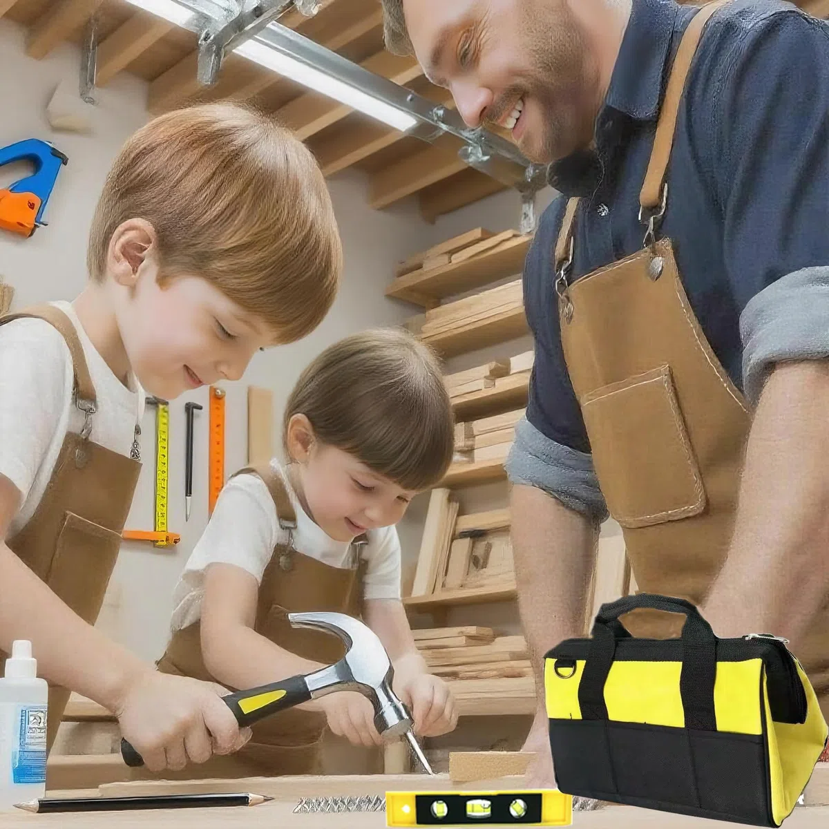 Set di attrezzi per bambini, 38 pezzi, con borsa degli attrezzi, grembiule, sega, regalo educativo