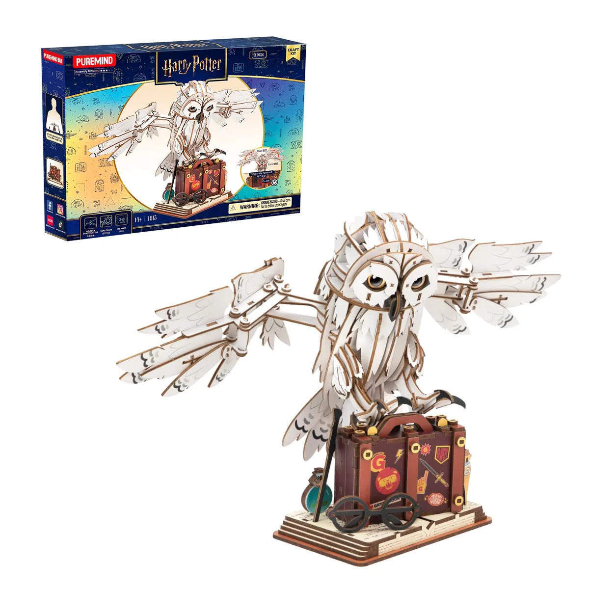 PUREMIND Harry Potter Edvige Puzzle 3D in Legno per Adulti - Gufo Magico Ufficiale con Ali Mobili e Testa Girevole - Kit Modello in Legno Fai-da-te Regalo per Fan e Decorazione Casa