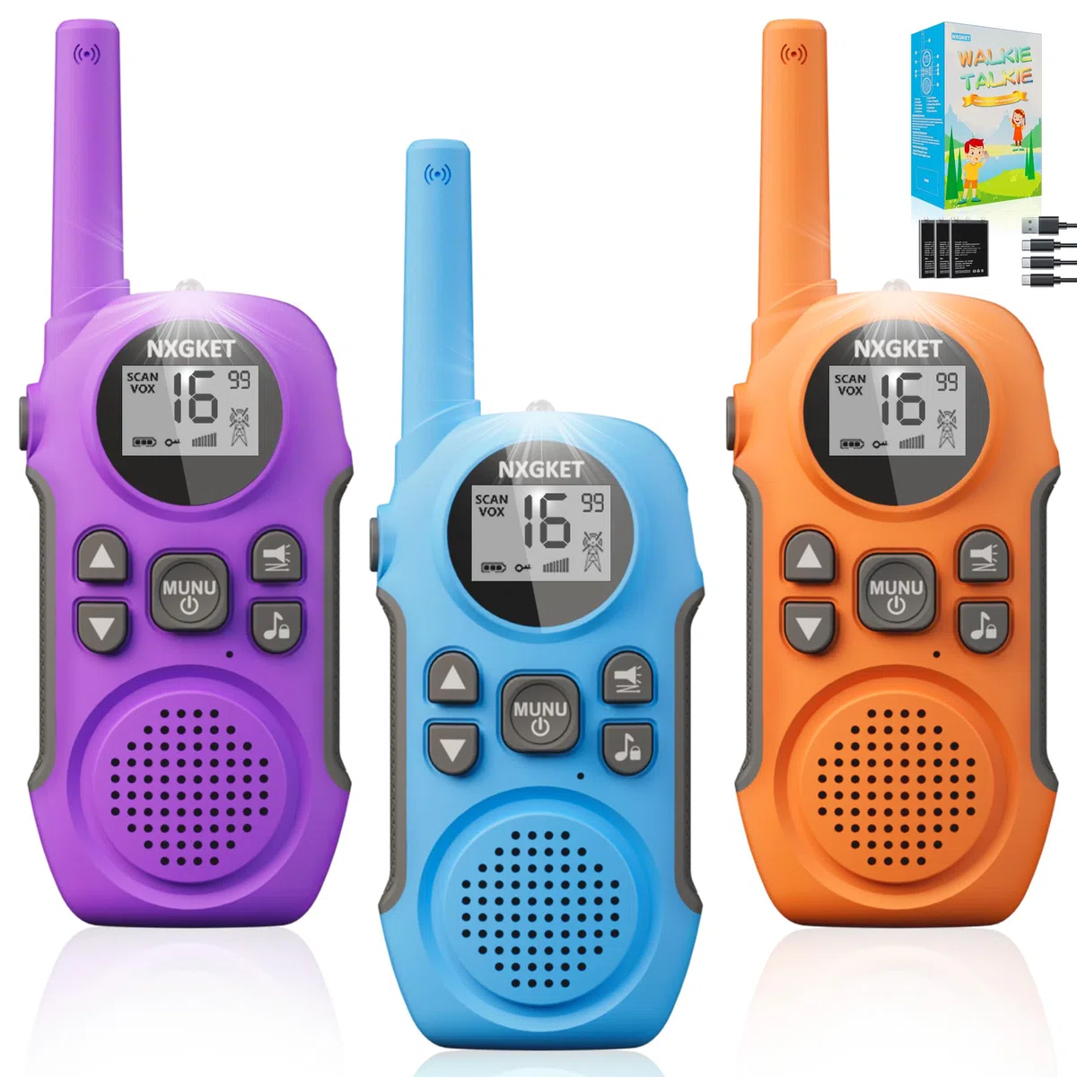 Walkie Talkie Professionali Ricaricabili per Bambini,NXGKET Radioline Woki Toki 16 Canali,Batteria Integrata,Con Torcia per Giochi all'aperto Campeggio Escursionismo