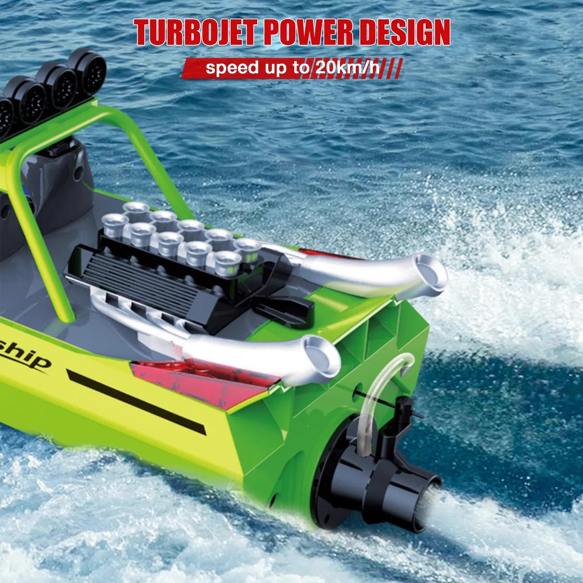 ARRIS Barca RC ad alta velocità con telecomando da 2,4 GHz, 2 batterie ricaricabili e luci a LED per piscina, laghi d'acqua, jet boat RTR per adulti, regali giocattoli (verde)