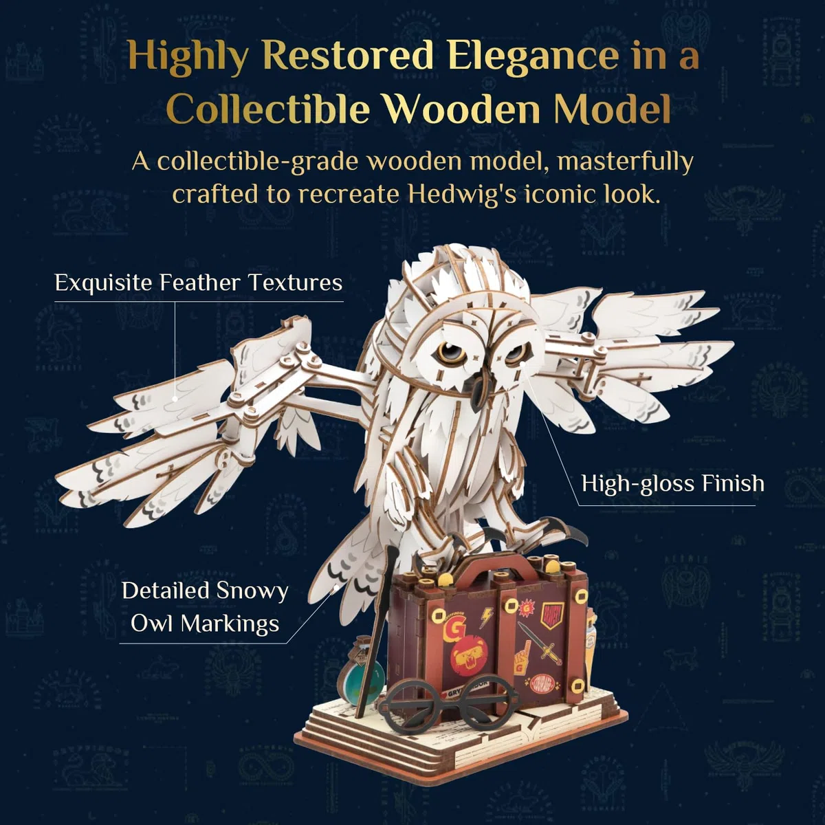 PUREMIND Harry Potter Edvige Puzzle 3D in Legno per Adulti - Gufo Magico Ufficiale con Ali Mobili e Testa Girevole - Kit Modello in Legno Fai-da-te Regalo per Fan e Decorazione Casa