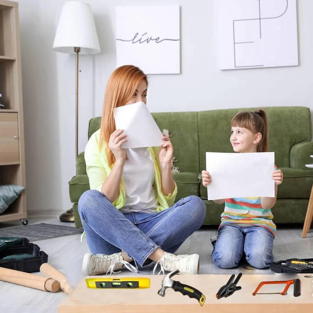 Set di attrezzi per bambini, 38 pezzi, con borsa degli attrezzi, grembiule, sega, regalo educativo