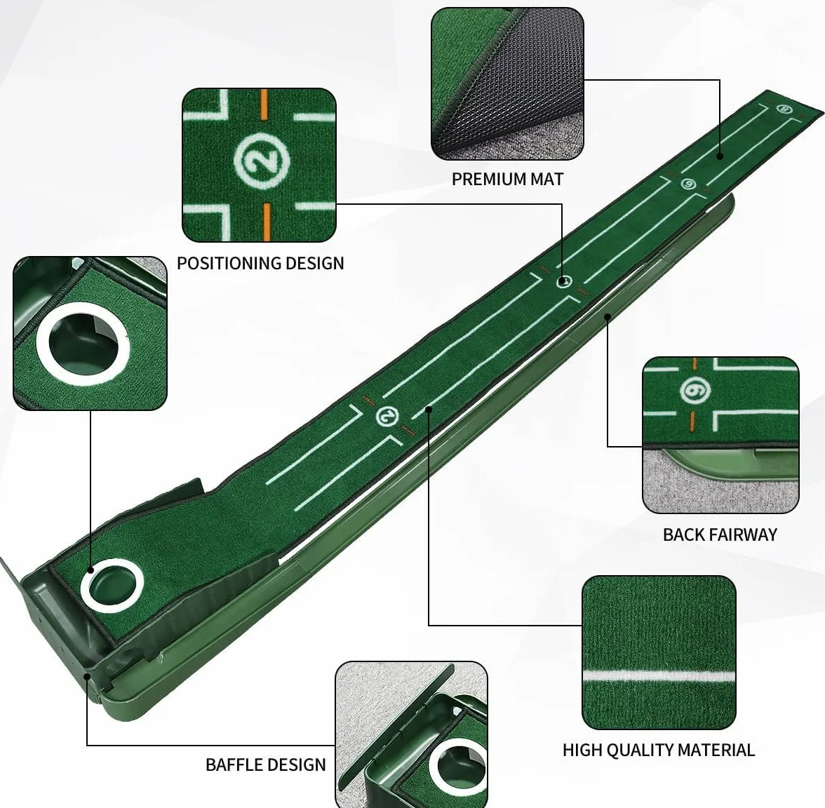 Set da Putting Green Indoor, Tappeto da Putt Lungo con Ritorno Automatico della Palla, Adatto per Regalo Uomo, Ufficio a Casa