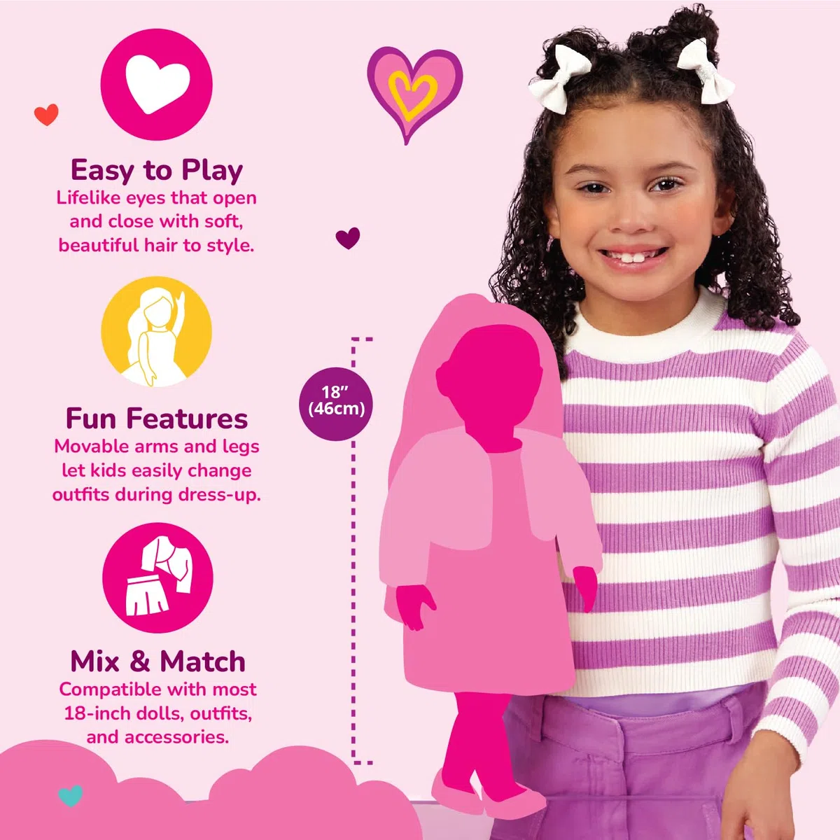 Our Generation - Mindy e Pepper - Set di bambole e gatti da 46 cm - Animale di peluche gattino - Accessori per letti e cure per animali domestici - Giocattolo per bambini dai 3 anni in su