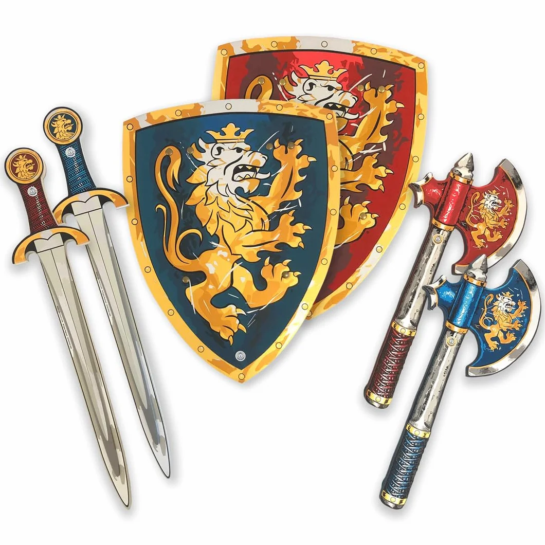 Liontouch - Spade Scudi ASCE da Cavaliere in Gommapiuma, Blu e Rosso | Set per Battaglie per Bambini, 3-8 Anni | Armi Medievali Giocattolo Sicure | Gioco di Ruolo |Travestimenti e Costumi per Bambini