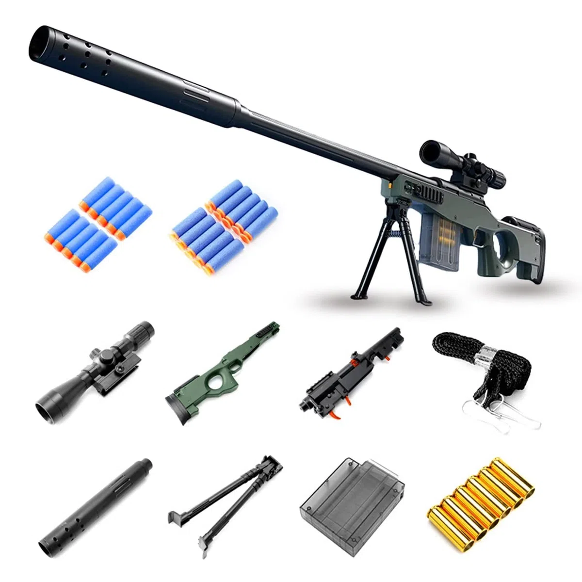 AWM - Pallina in schiuma per fucile da cecchino con 20 palline morbide, fucile da cecchino con lunetta per bambini, unisex, set di gioco Blaster per ragazzi, bambini e adulti