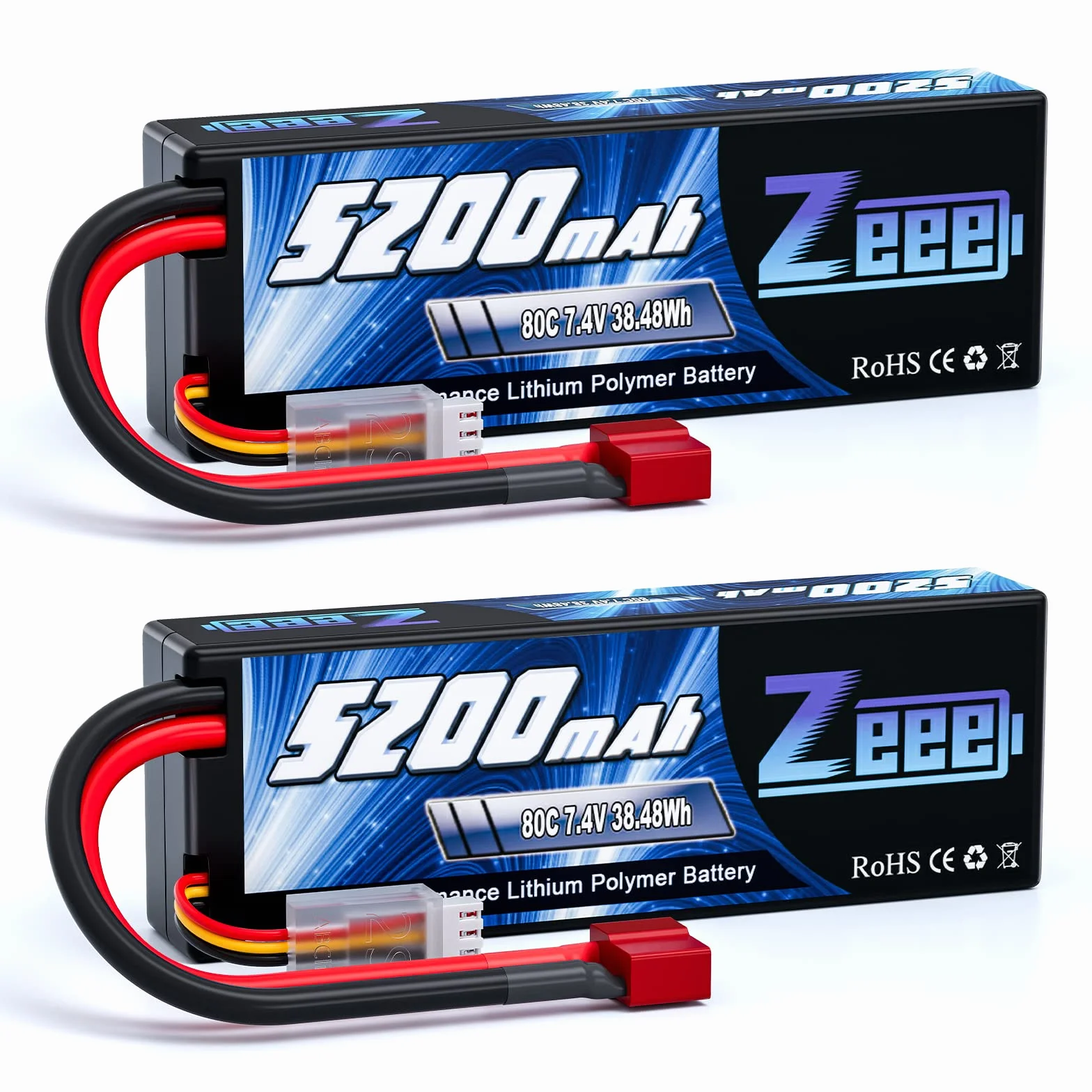 Zeee 2S Lipo Batteria 7,4V 80C 5200mAh RC Batteria Hardcase con Connectore Deans T Spina per RC Evader BX RC Veicolo Auto LKW Truggy RC Nave RC Modells RC Hobby (2 pezzi)