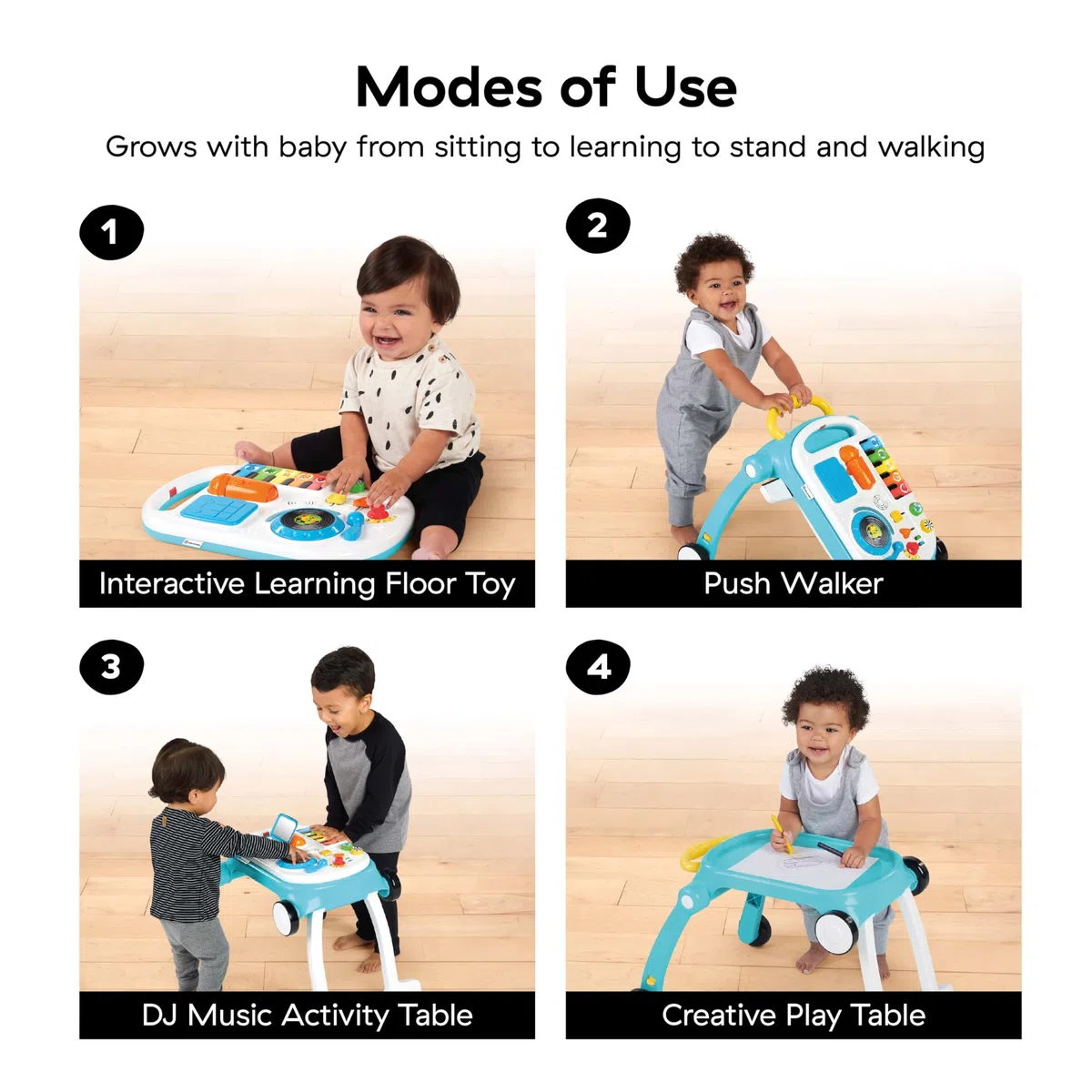 Baby Einstein, Girello e Tavolo Attività, Primi Passi, 4 in 1 Mix 'N Roll, Giocattolo Musicale per L'apprendimento, 100+ Suoni, Colori e Animali, Sviluppo Motorio, da 6 Mesi+