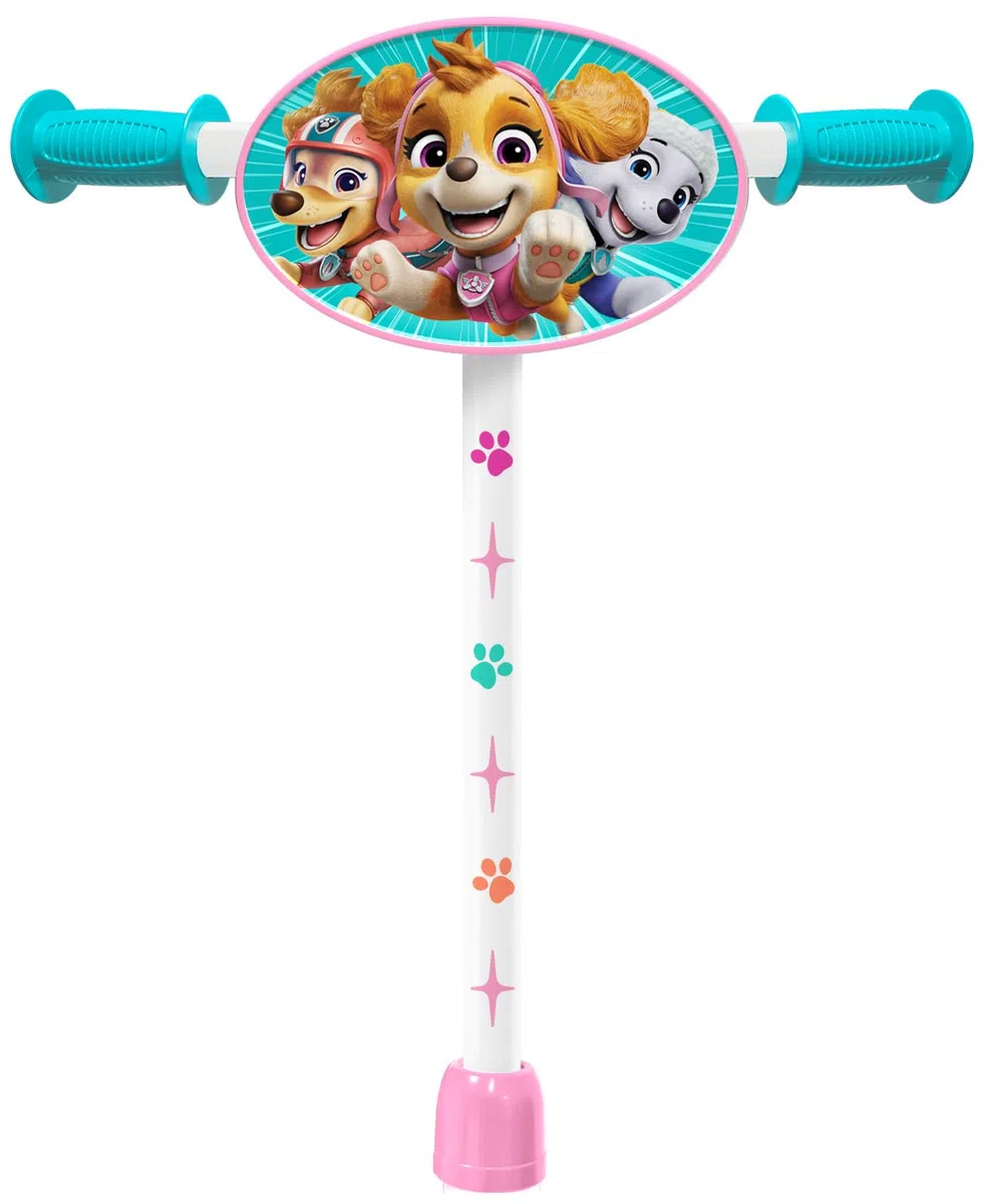 Monopattino a 3 ruote Paw Patrol da ragazza regolabile in altezza. Ampio vassoio antiscivolo. Manici anti-pizzico. Ruote in PVC. Targa decorata, rosa-blu