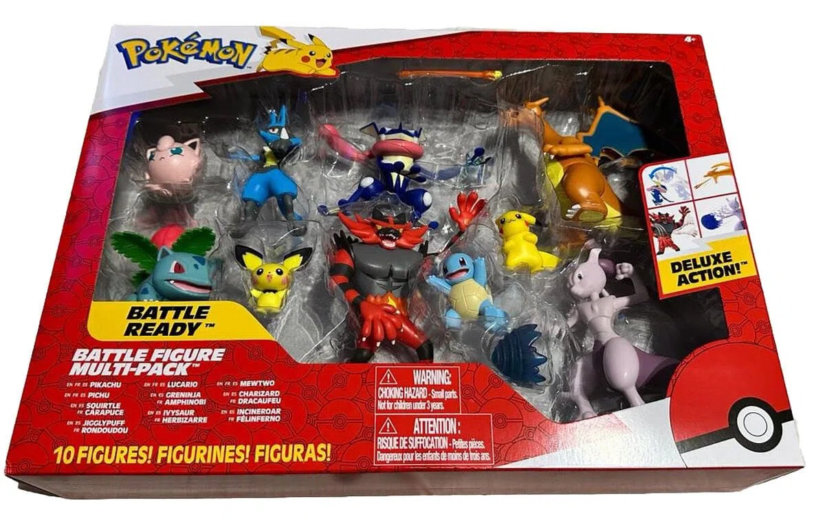 Pokémon Set di 10 statuette ufficiali (5–11 cm): Charizard, Pikachu, Lucario, Greninja, Mewtwo, Jigglypuff, Ivysaur, Incineroar, Squirtle e Pichu – Novità 2025.